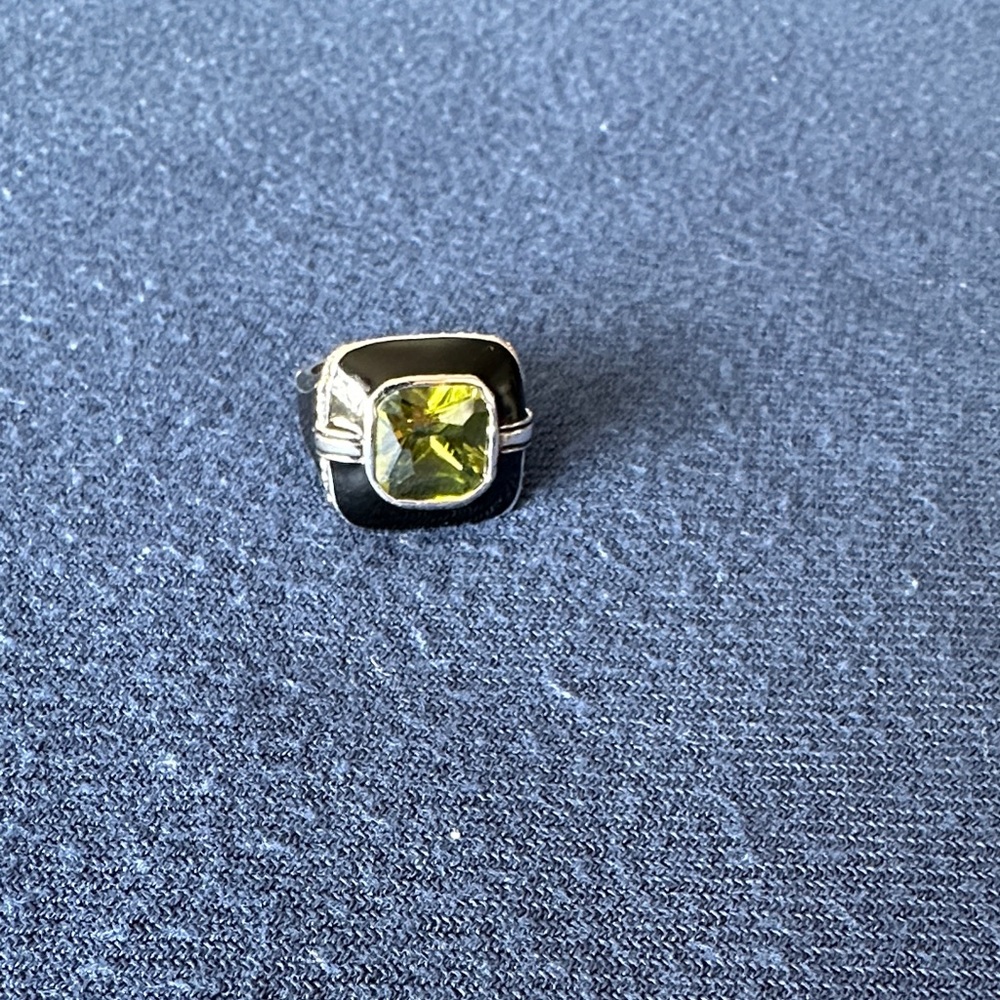 Lia Sophia Black and Silver Ring with Green Gem